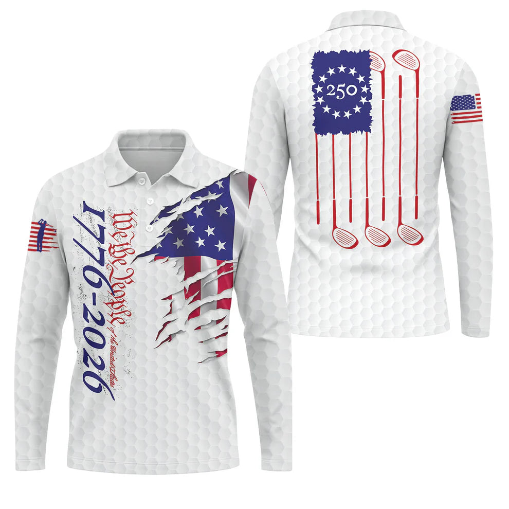 We The People Golf Tops For Men, 250 Years Of America Golf Shirt, 4th Of July Polo Shirts For Men