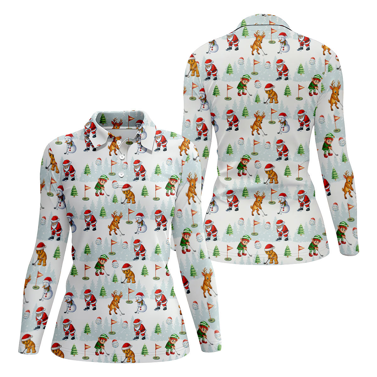 Classic Christmas Characters Fun Women's Golf Shirts, Cute Golf Outfit, Ladies Golf Tops, Christmas Golf Shirt