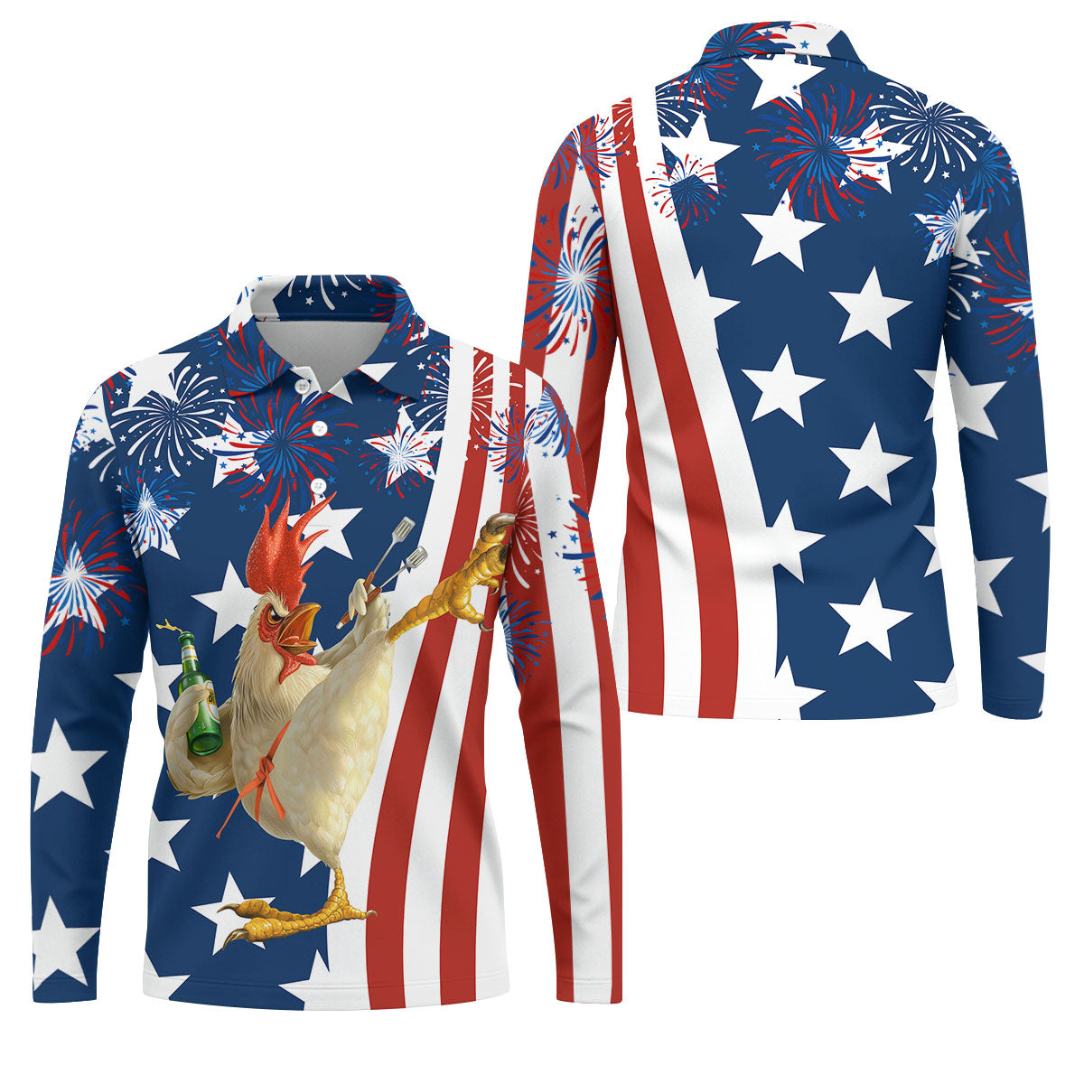Funny Rooster Red White Blue 4th Of July Golf Shirt, 250 Years Golf Shirts For Men