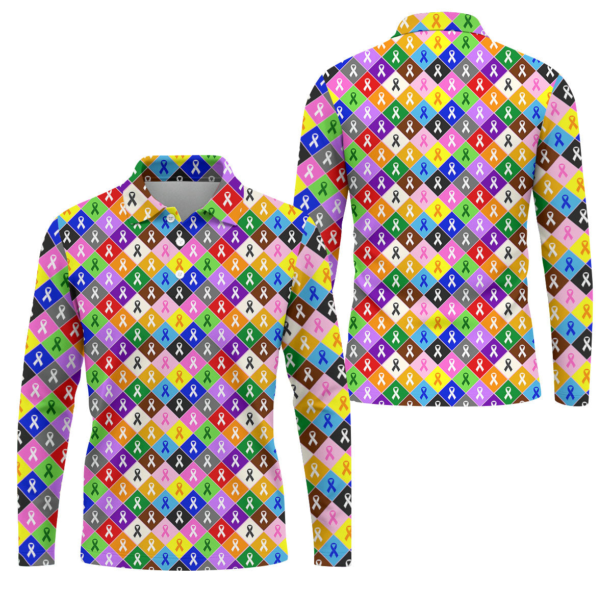 Colorful Awareness Ribbon Breast Cancer Golf Polo, Mens Golf Shirts, Printed Golf Shirts