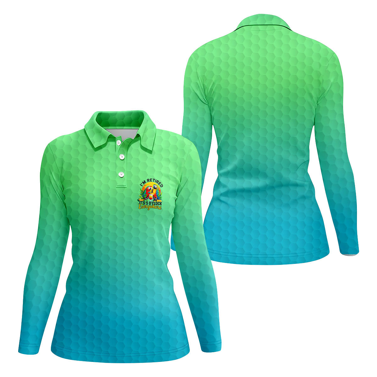 Tropical Retired Parrot Cocktail Golf Polo Shirt, Ladies Golf Shirts, Women's Golf Apparel