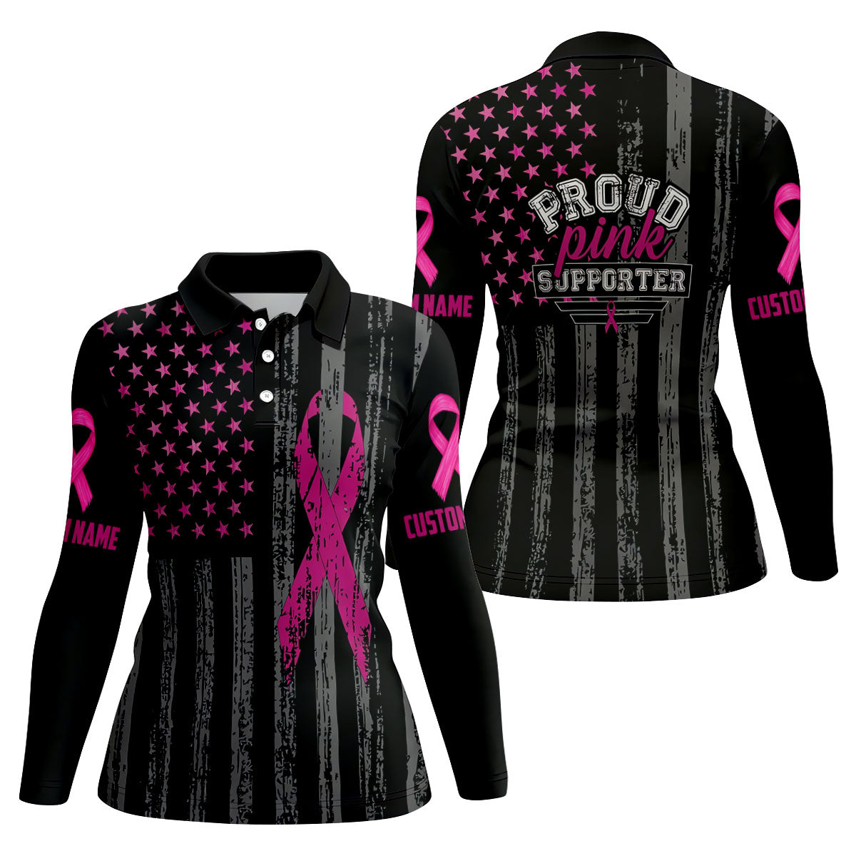 Custom Proud Pink Supporter Breast Cancer Polo Shirt, Golf Tops For Women, Ladies Golf Top