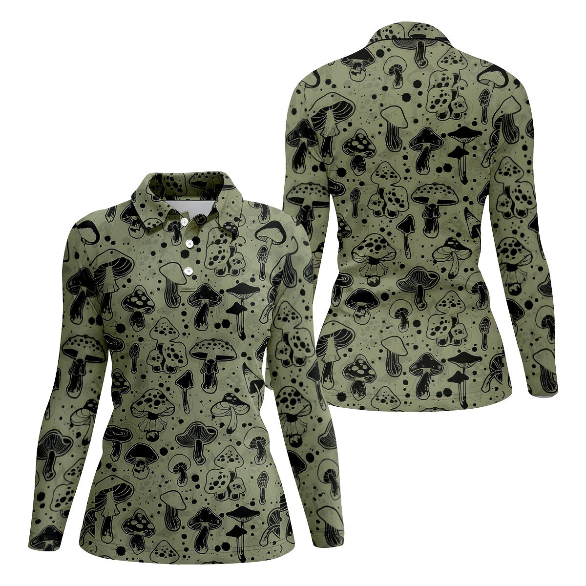 Vintage Mushroom Sketch Pattern Hawaiian Golf Shirt, Printed Golf Shirt, Women’s Golf Apparel