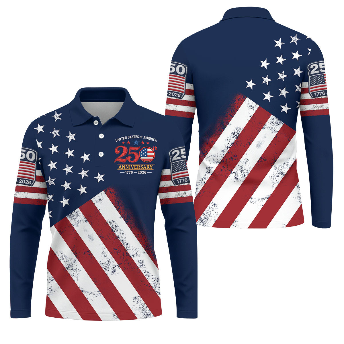 USA 250th Anniversary Father's Day American Flag Golf Shirt, 4th Of July Polo Shirts For Men