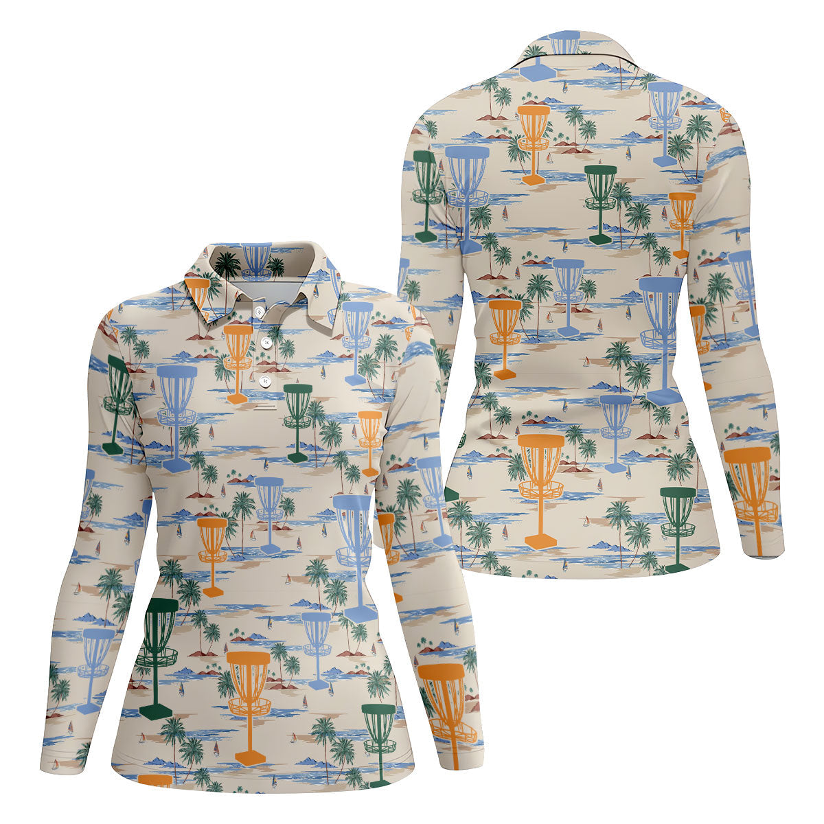 Beach Disc Golf Basket Pattern Polo Shirt, Golf Shirts For Women, Women’s Golf Polo