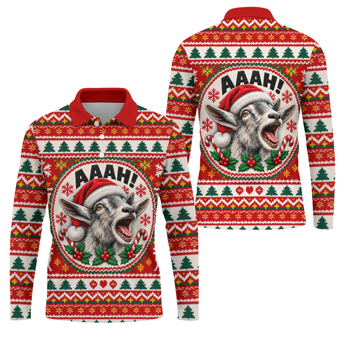 Funny Screaming Goat Christmas Golf Shirt, Golf Shirts For Men, Mens Golf Apparel
