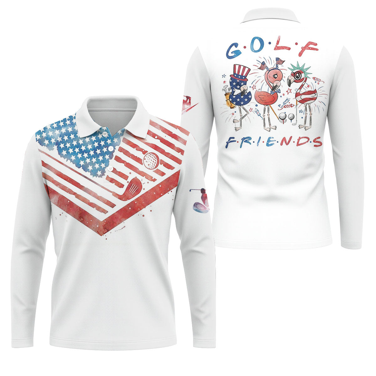 Vintage American Flag Golf Polo Shirt, Mens Golf Shirts, Golf Polo Shirts For Men