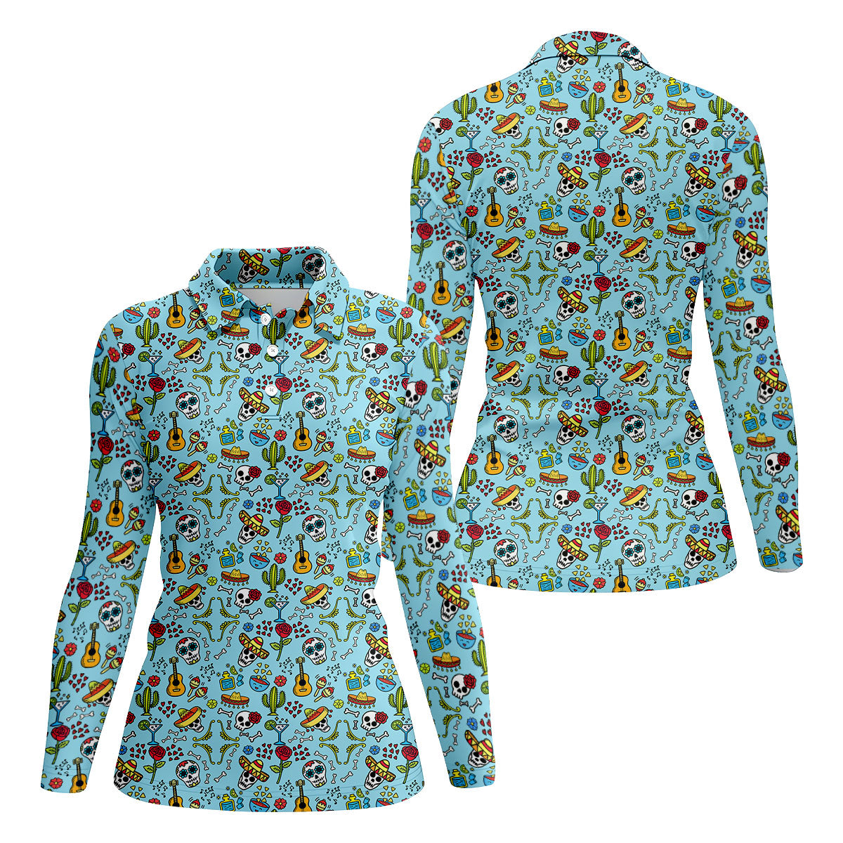 Mexican Sugar Skull Sombrero Guitar Cinco De Mayo Celebration Fiesta Themed Golf Shirt For Women