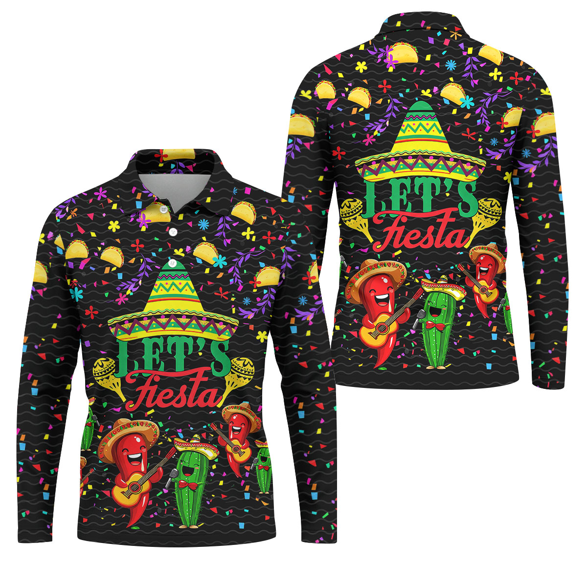 Let's Fiesta Party Golf Tops For Men, Cinco De Mayo Celebration Golf Shirts For Men
