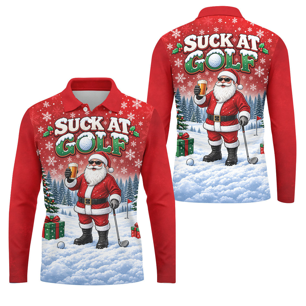 Suck At Golf Santa Beer Christmas Golf Shirt, Ladies Golf Shirts, Golf Tops For Women