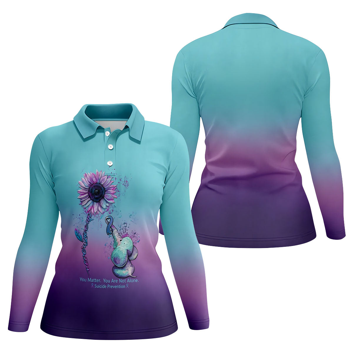 Never Give Up Elephant Sunflower Suicide Prevention Golf Shirts For Women, Ladies Golf Top