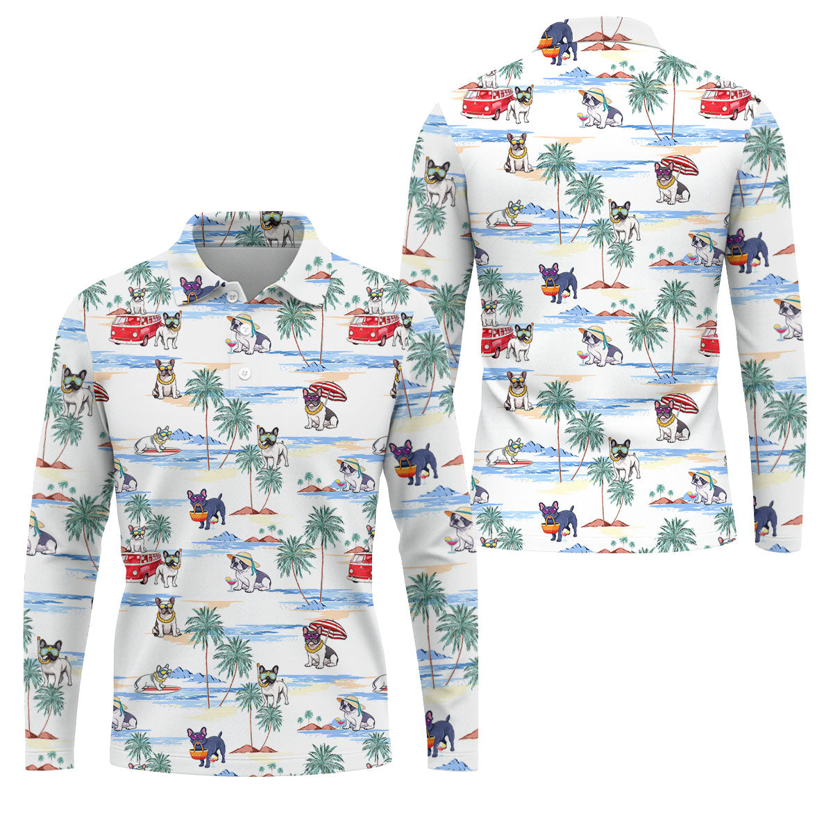 French Bulldog Beach Vacation Hawaiian Golf Polo Shirt, Mens Golf Shirts, Golf Apparel For Men