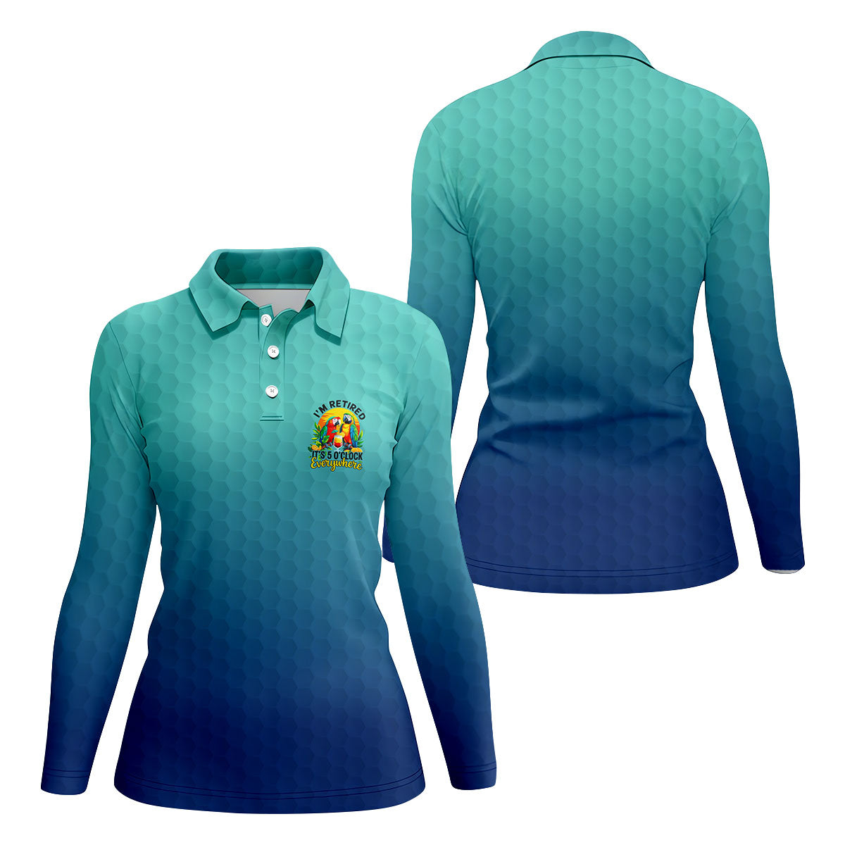 Blue Tropical Parrot Retirement Golf Polo Shirt, Golf Tops For Women, Ladies Golf Top
