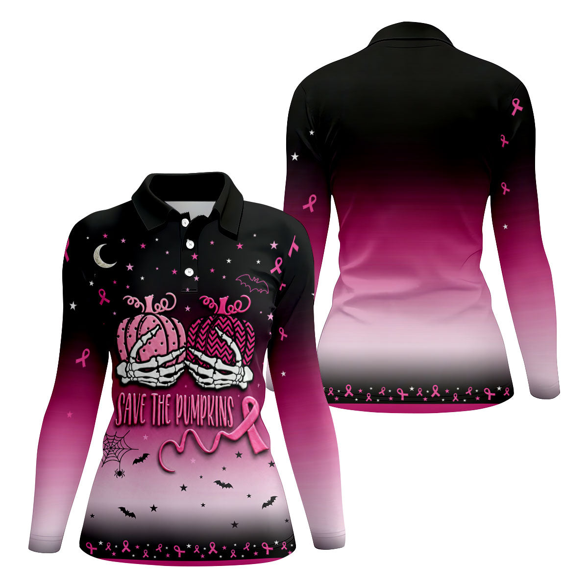 Save The Pumpkins Halloween Breast Cancer Golf Polo Shirt, Ladies Golf Shirts