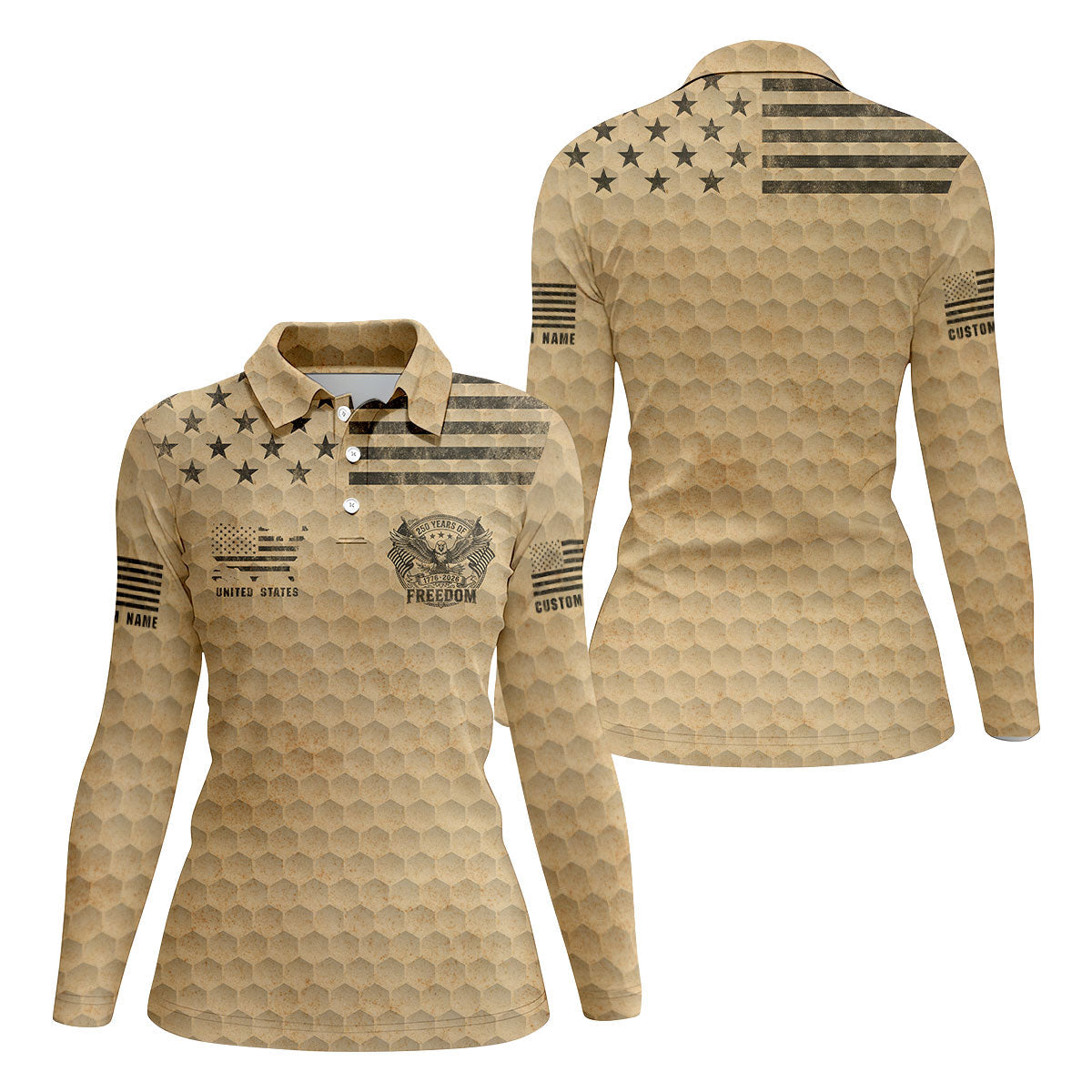250 Years Of Freedom Distressed Golf Ball Pattern Patriotic Golf Shirt, 4th Of July Golf Shirt For Women