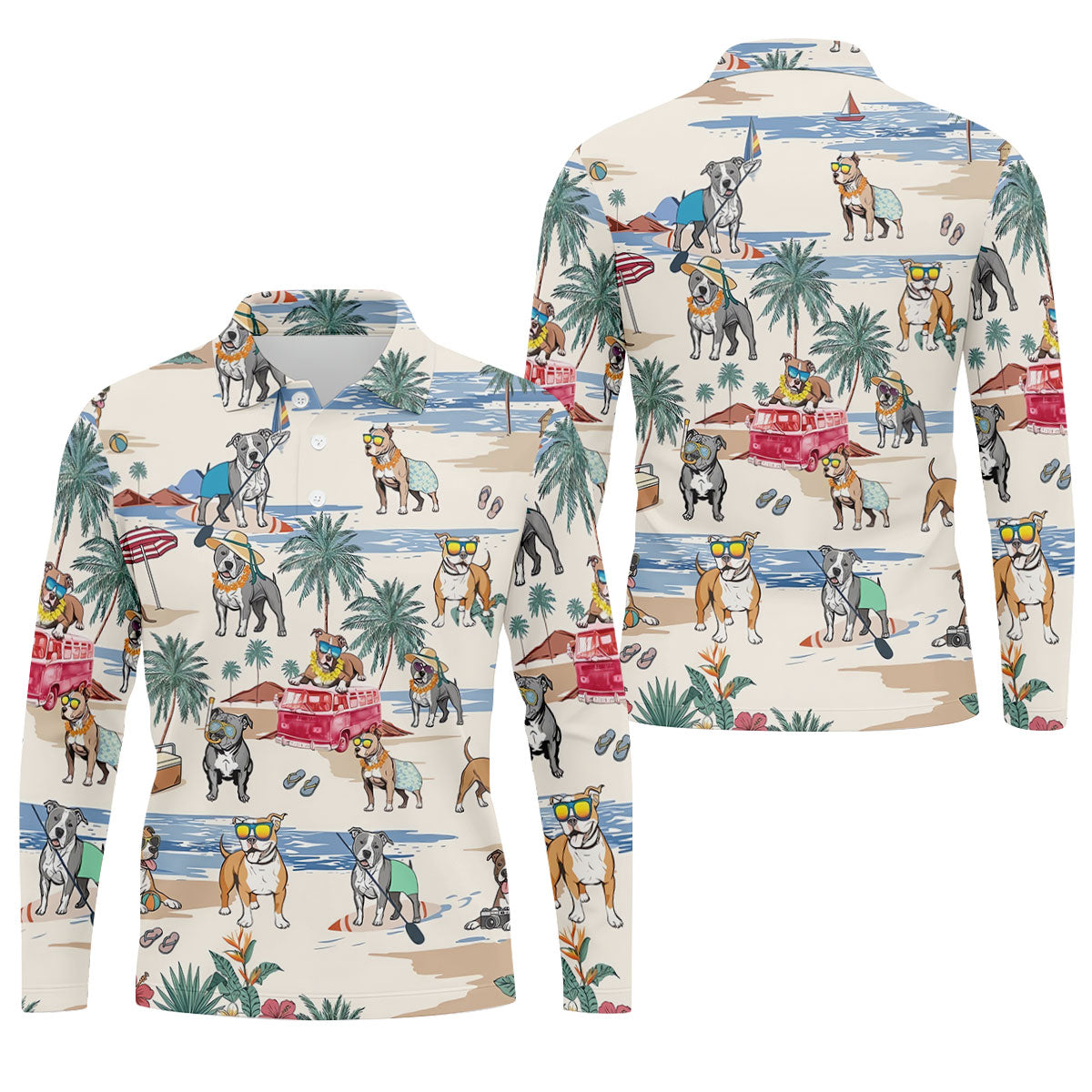 Pit Bull Beach Vacation Tropical Golf Polo Shirt, Hawaiian Golf Shirt, Golf Shirts For Men