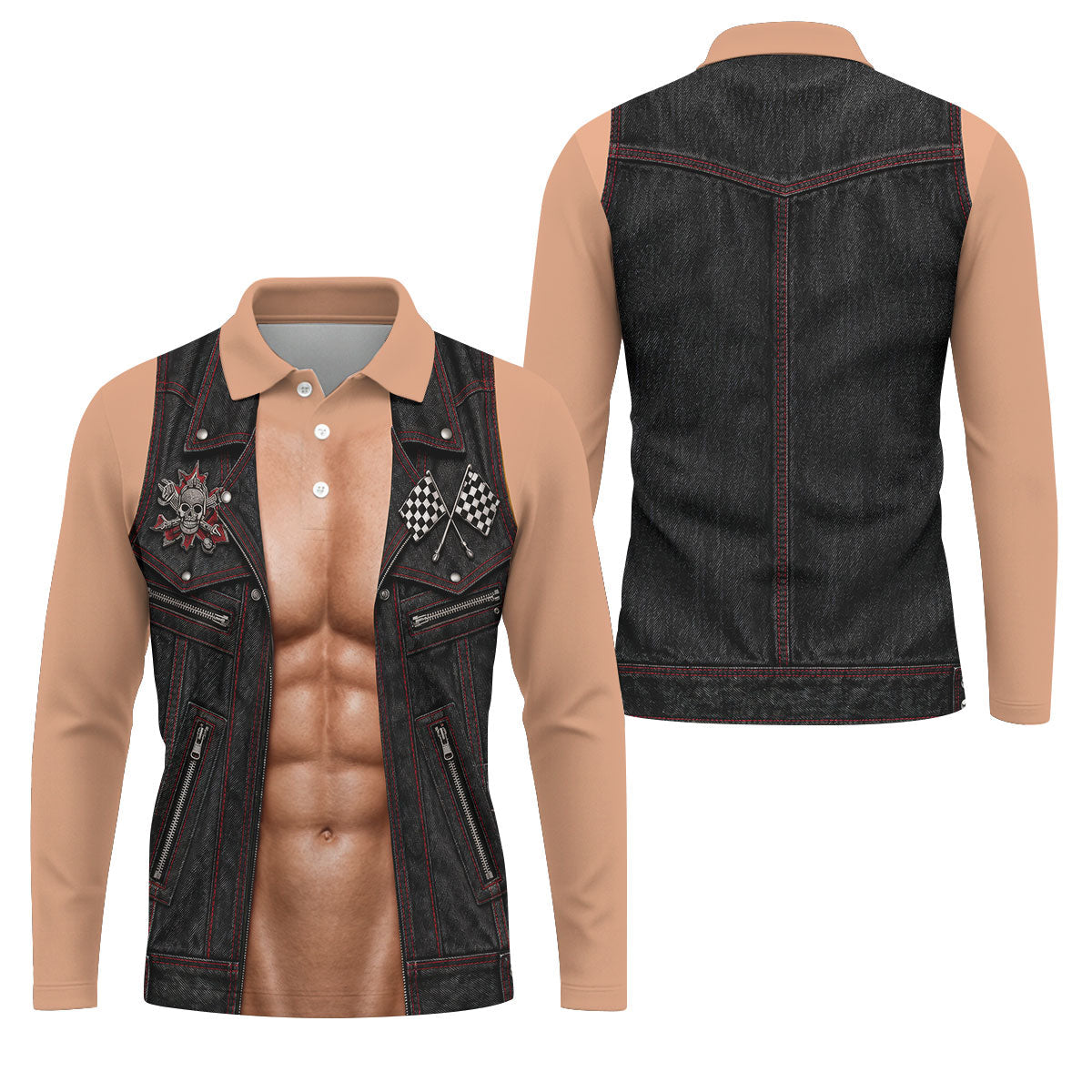 Black Red Racing Leather Vest Golf Polo Shirt, Mens Golf Polo, Printed Golf Shirts