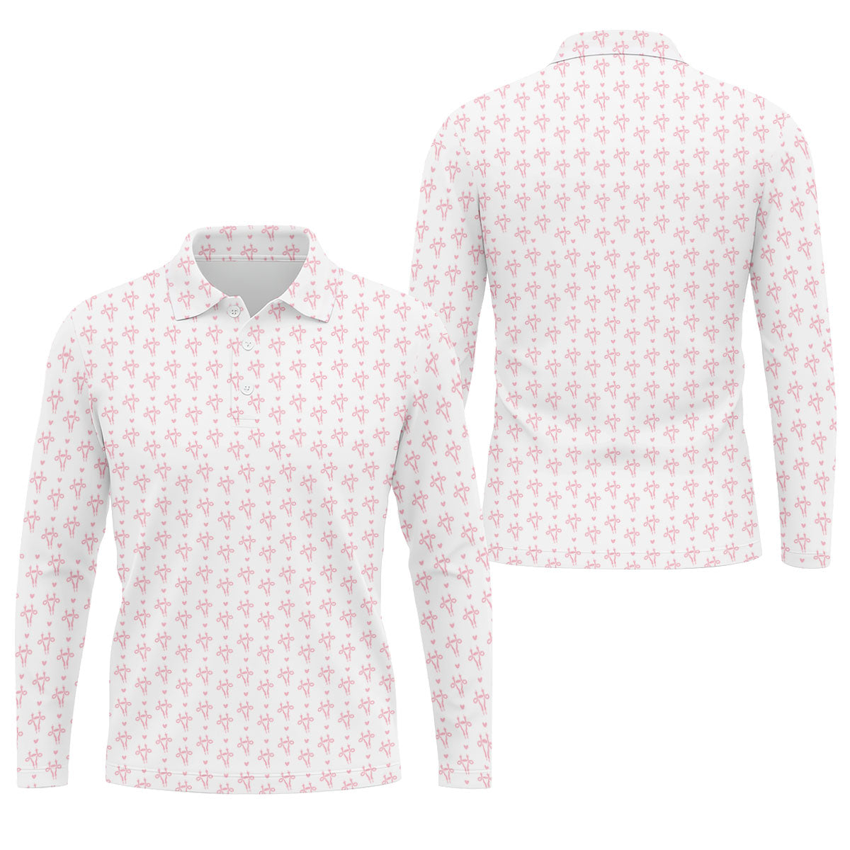 White Pink Funny Adult Pattern Polo Shirt, Golf Shirts For Men, Mens Golf Polo