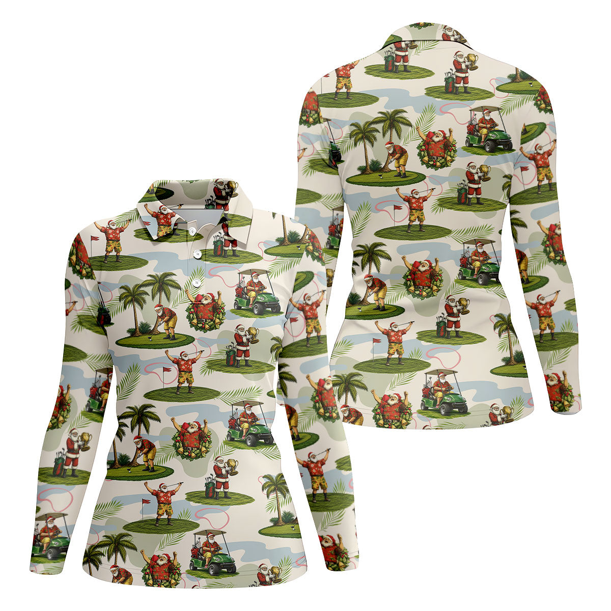 Santa Claus Golf Christmas Pattern Polo Shirt, Womens Golf Polo, Christmas Golf Shirt
