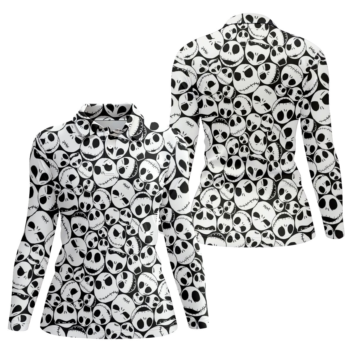 Horror Character Skull Face All Over Golf Polo Shirt, Women's Golf Apparel, Golf Shirts For Women