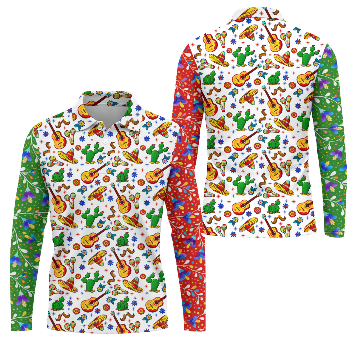 Mexican Party Seamless Pattern Golf Tops For Men, Cinco De Mayo Celebration Golf Shirts For Men