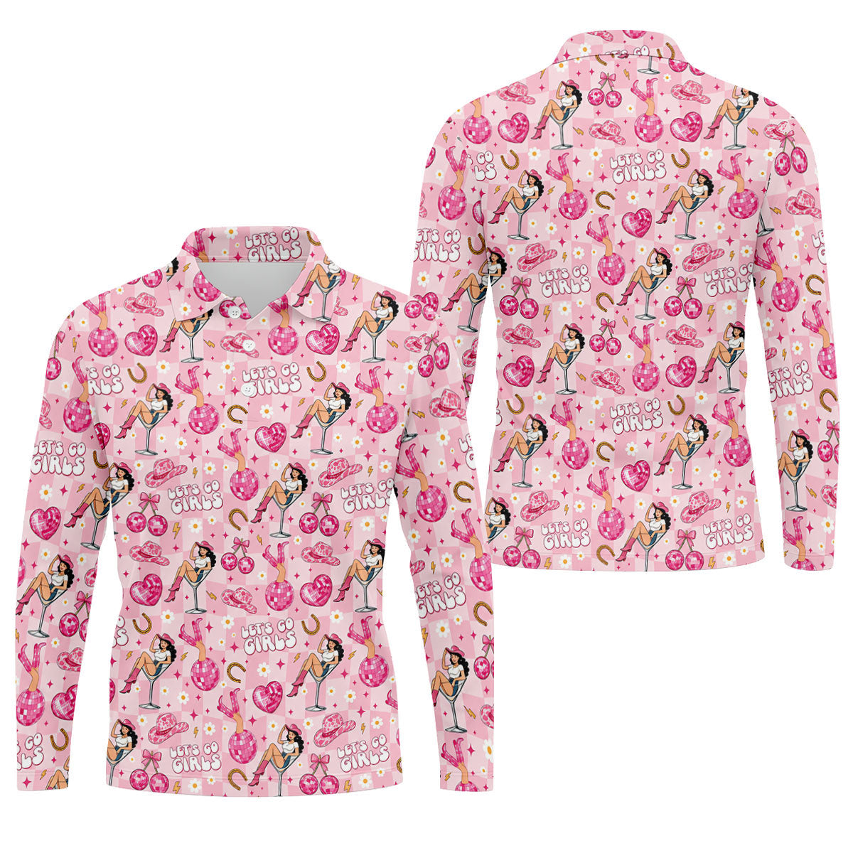 Let's Go Girls Pink Cowgirl Golf Polo Shirt, Mens Golf Shirts, Hawaiian Golf Shirt