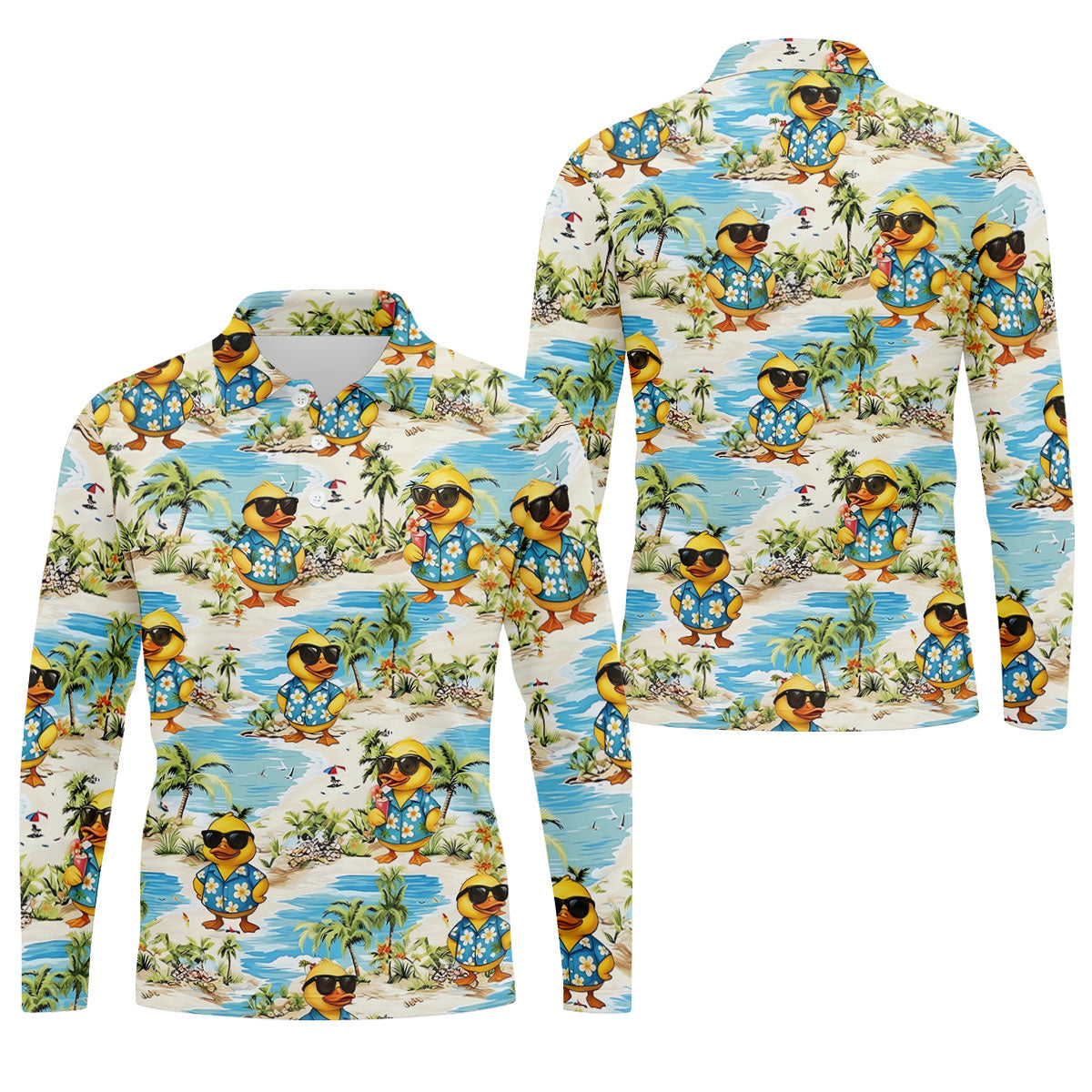 Cute Funny Duck Hawaiian Golf Shirt, Beach Theme Men's Golf Shirt, Polo Shirts For Men