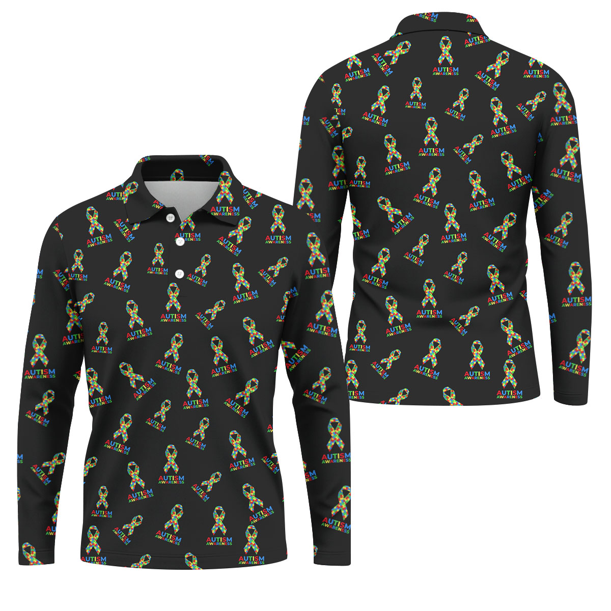 Autism Awareness Colors Autism Ribbon Black Golf Shirt, Golf Tops For Men, Golf Shirts For Men