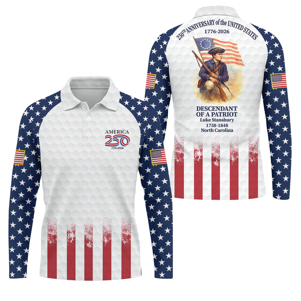 250th Anniversary Descendant Of A Patriot American Flag Golf Shirt, Patriotic 4th Of July Golf Shirts For Men