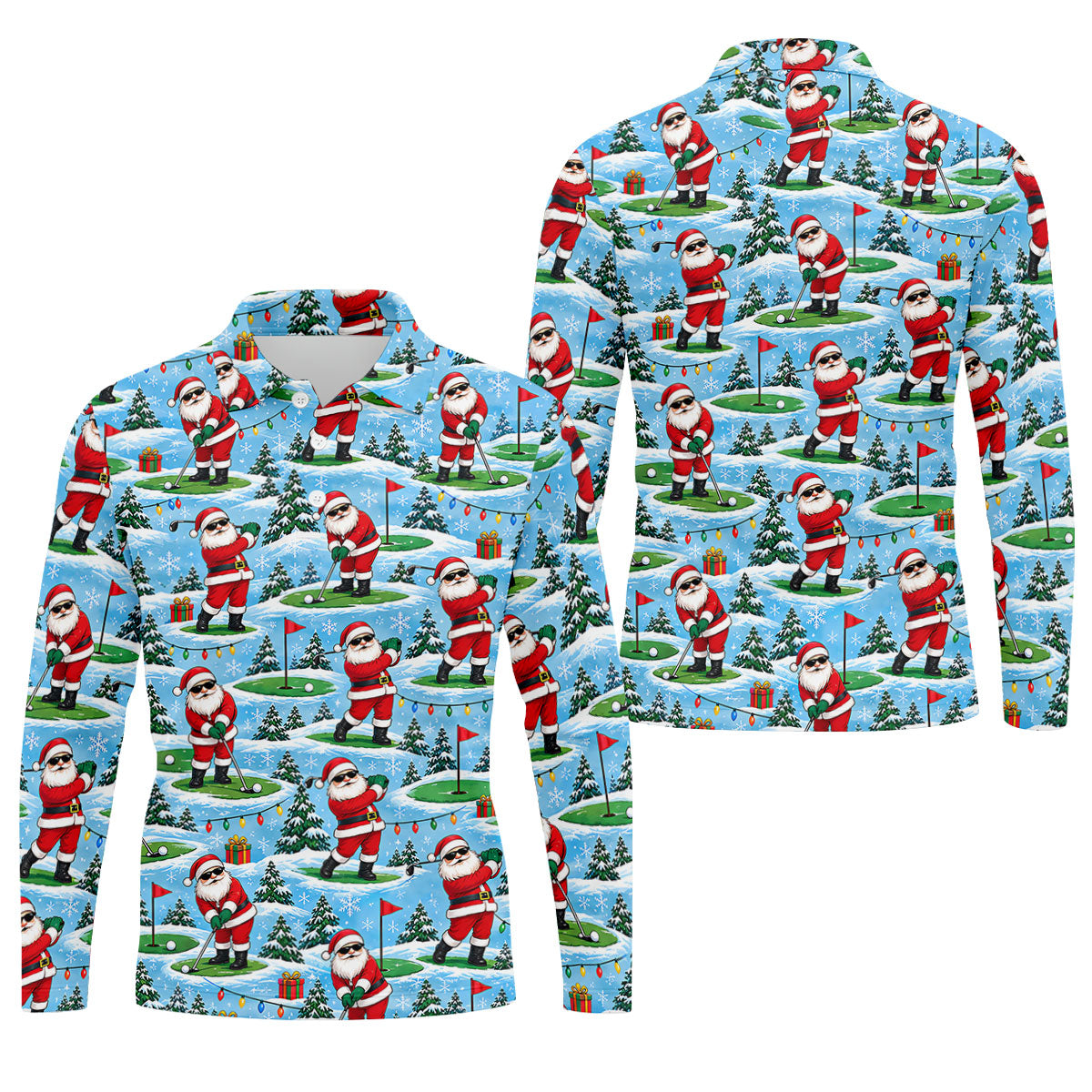 Santa Playing Golf In Snow Christmas Golf Shirt, Mens Golf Polo, Golf Shirts For Men