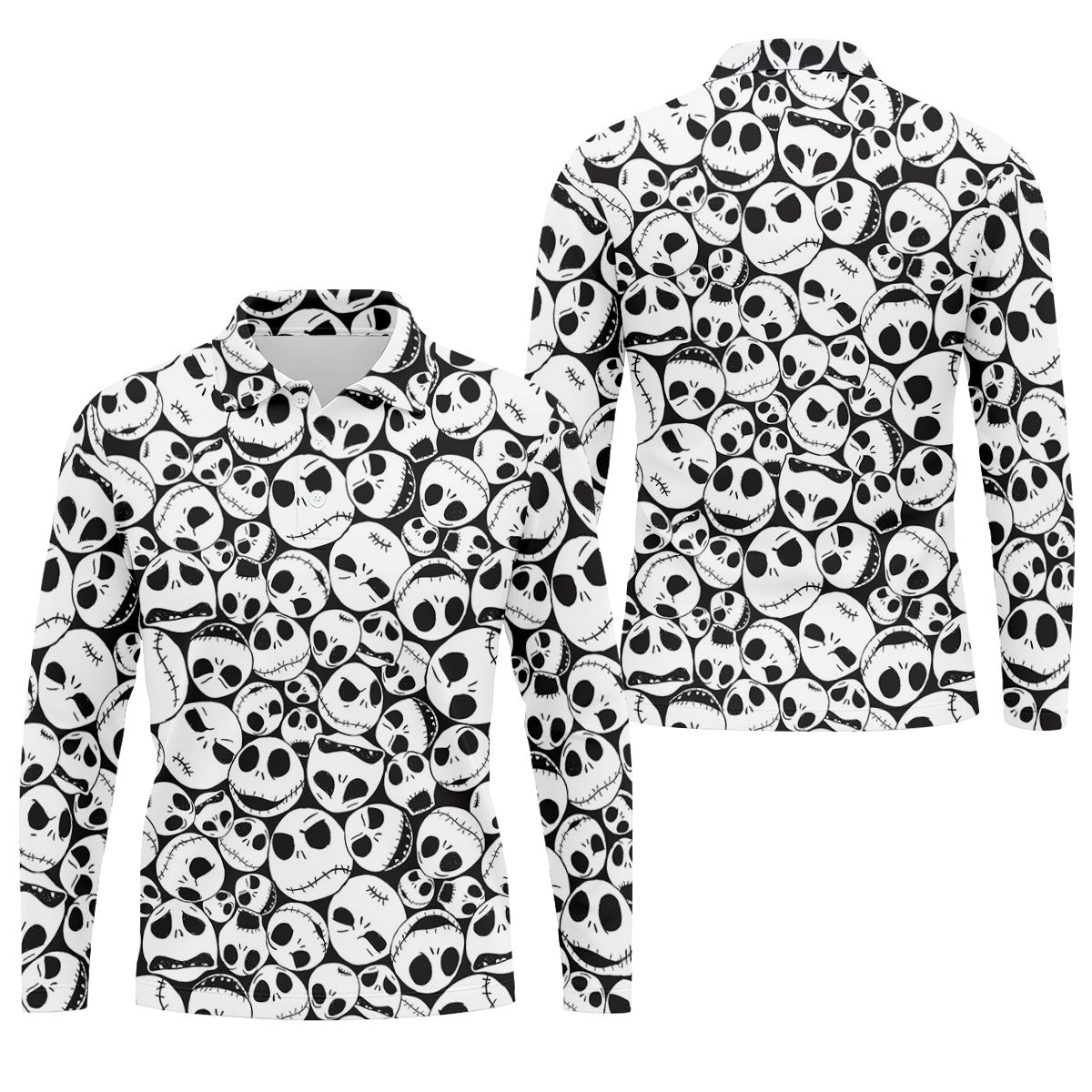 Horror Character Skull Face All Over Golf Polo Shirt, Golf Apparel For Men, Mens Polo Shirts