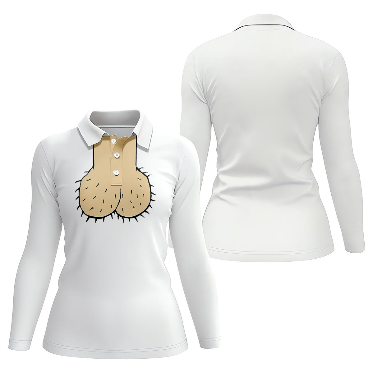White Funny Dickhead Faux Chest Golf Shirt, Funny Halloween Shirt, Adult Costume Shirt