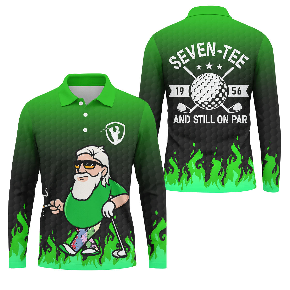 Cool Bearded Golfer Cartoon Men's Golf Shirt, Golf Polo Shirts For Men, Printed Golf Shirts
