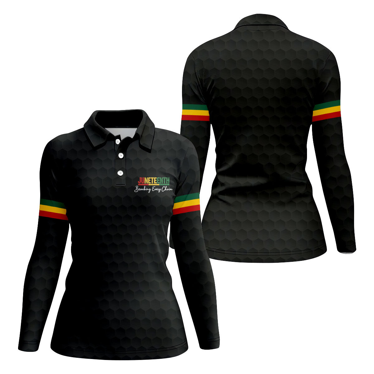 Juneteenth Breaking Every Chain Golf Ball Pattern Ladies Golf Tops, Black Heritage Day Golf Shirt For Women