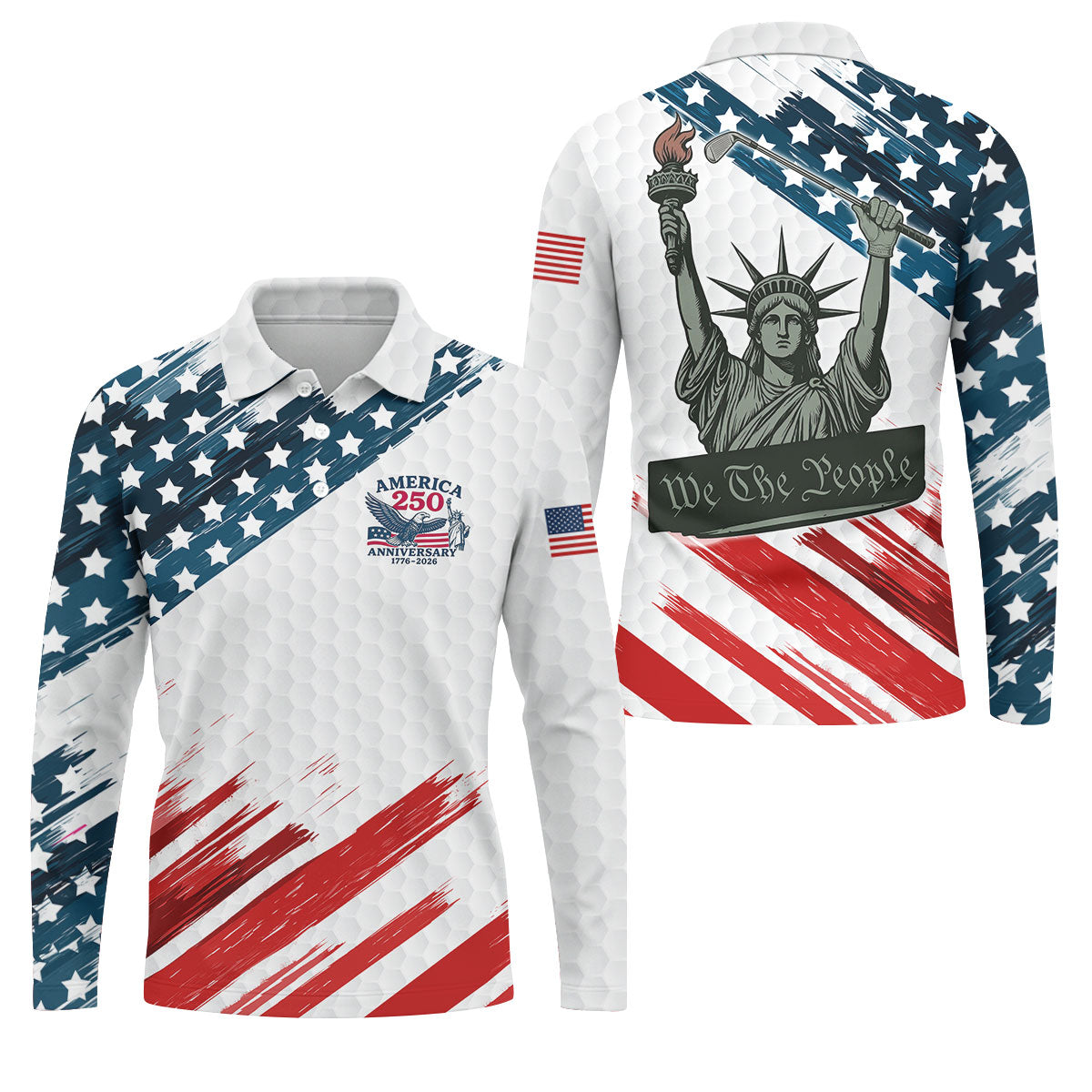 We The People Funny Statue Of Liberty US Flag Golf Shirt, 250 Years 4th Of July Golf Shirts For Men