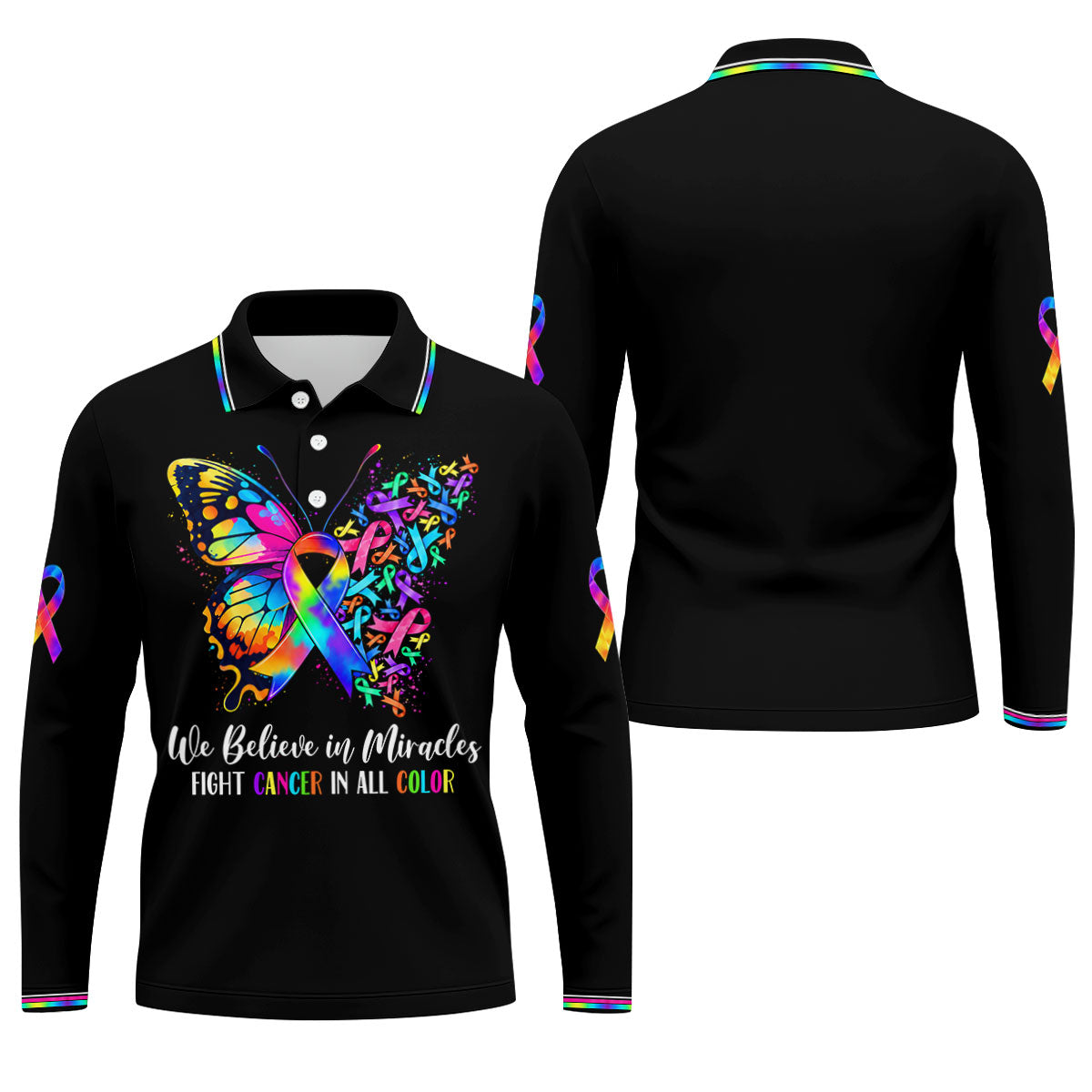 We Believe In Miracles Butterfly Cancer Polo Shirt, Mens Golf Polo, Golf Apparel For Men