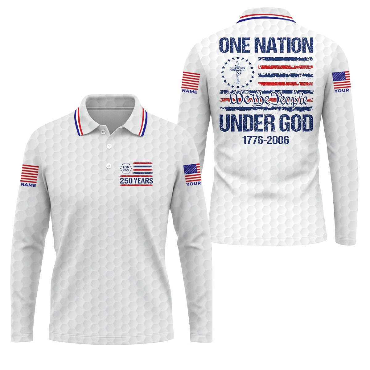 One Nation Under God We The People White Golf Shirt, 250 Years 4th Of July Golf Shirts For Men