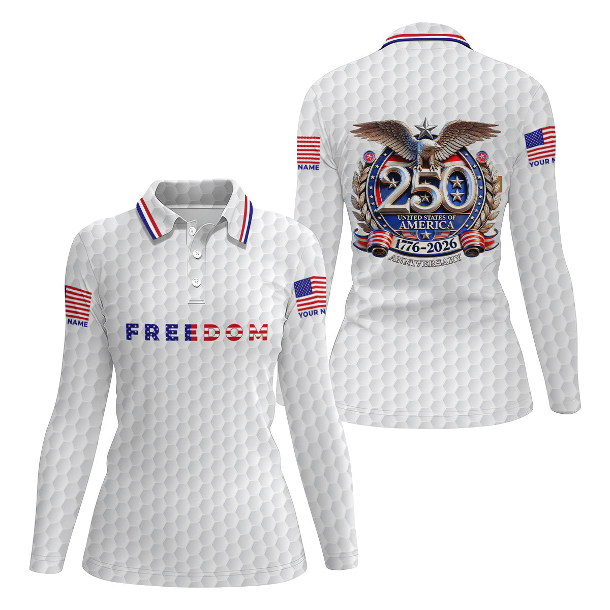 Freedom American Bald Eagle 250th Anniversary White Golf Shirt, Patriotic 4th Of July Golf Shirt For Women