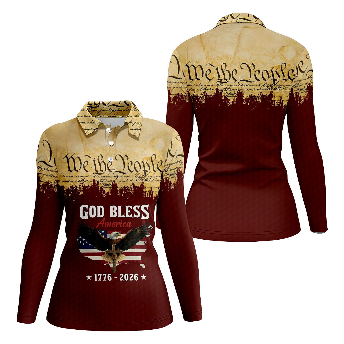 We The People God Bless America Patriotic Golf Shirt, 250 Years 4th Of July Golf Shirt For Women