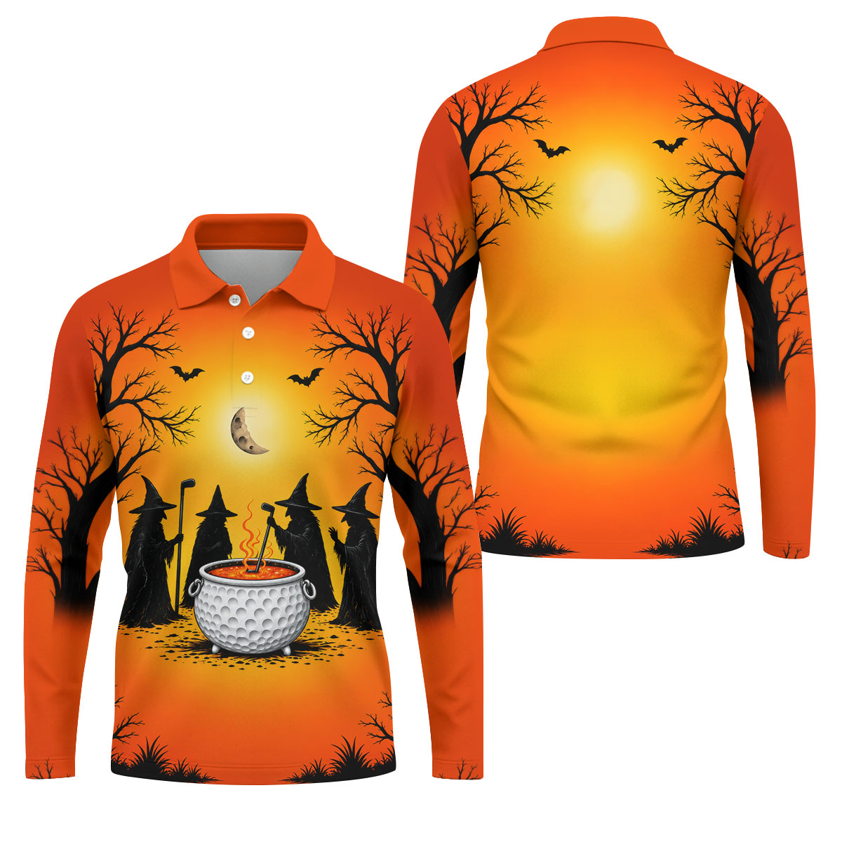 Witch Cauldron Halloween Golf Polo Shirt, Halloween Shirts For Men, Mens Golf Polo