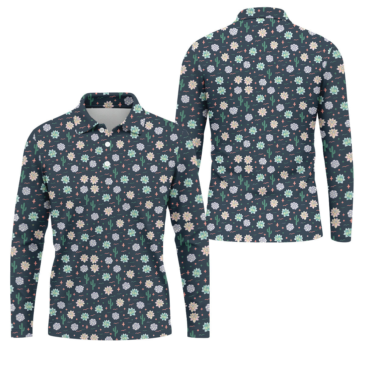 Boho Succulent And Cactus Hawaiian Golf Shirt, Mens Golf Polo, Printed Golf Shirts