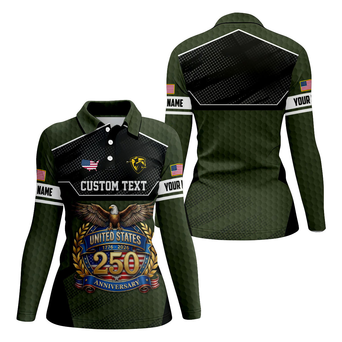 US 250 Anniversary Patriotic 4th Of July Green Golf Shirt, Ladies Golf Shirts, Golf Shirt For Women