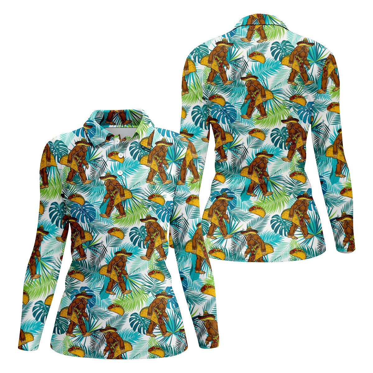 Funny Bigfoot Taco Sombrero Cinco De Mayo Celebration Fiesta Themed Tropical Vibe Golf Shirt For Women