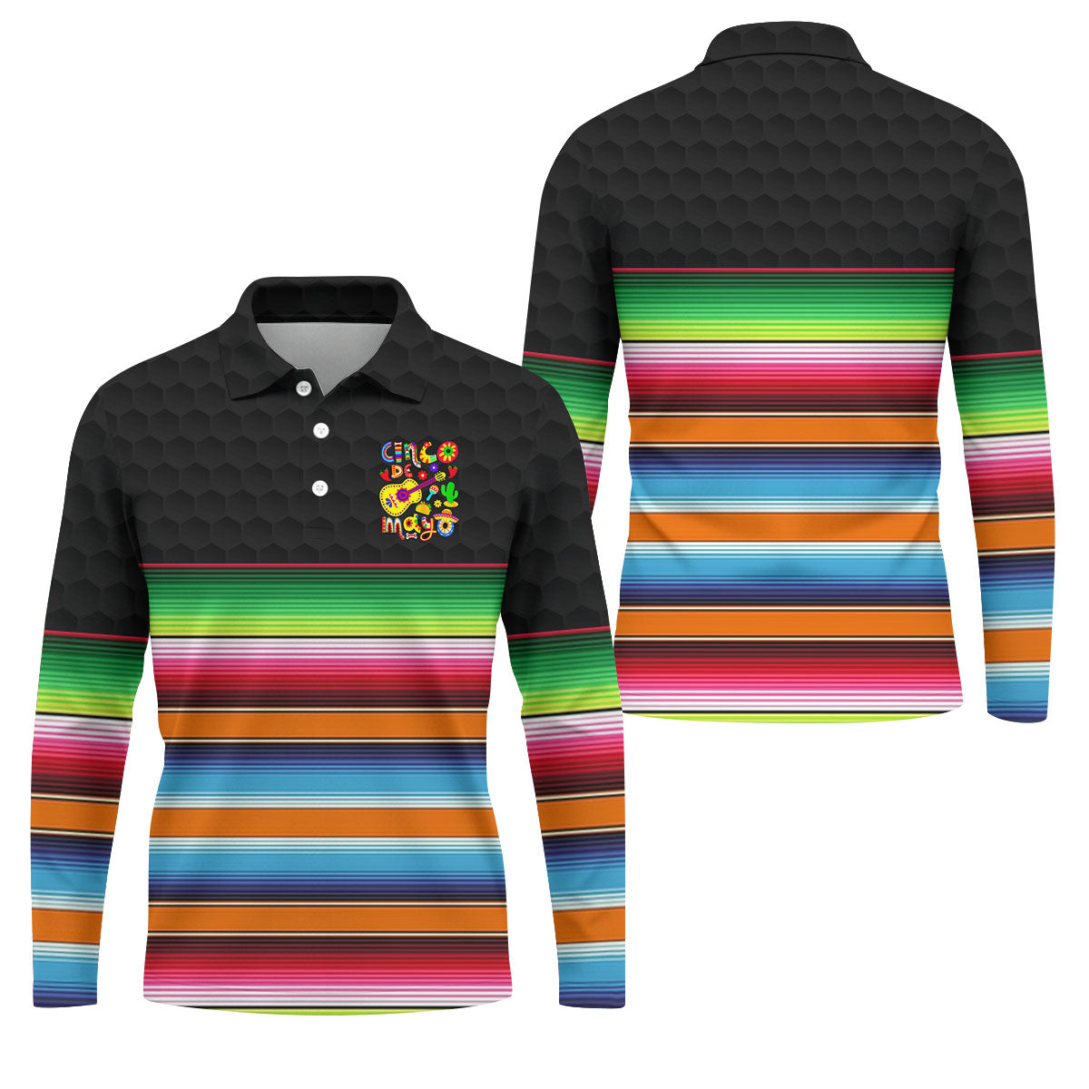 Mexican Sarape Golf Ball Pattern Cinco De Mayo Celebration Fiesta Themed Golf Shirts For Men