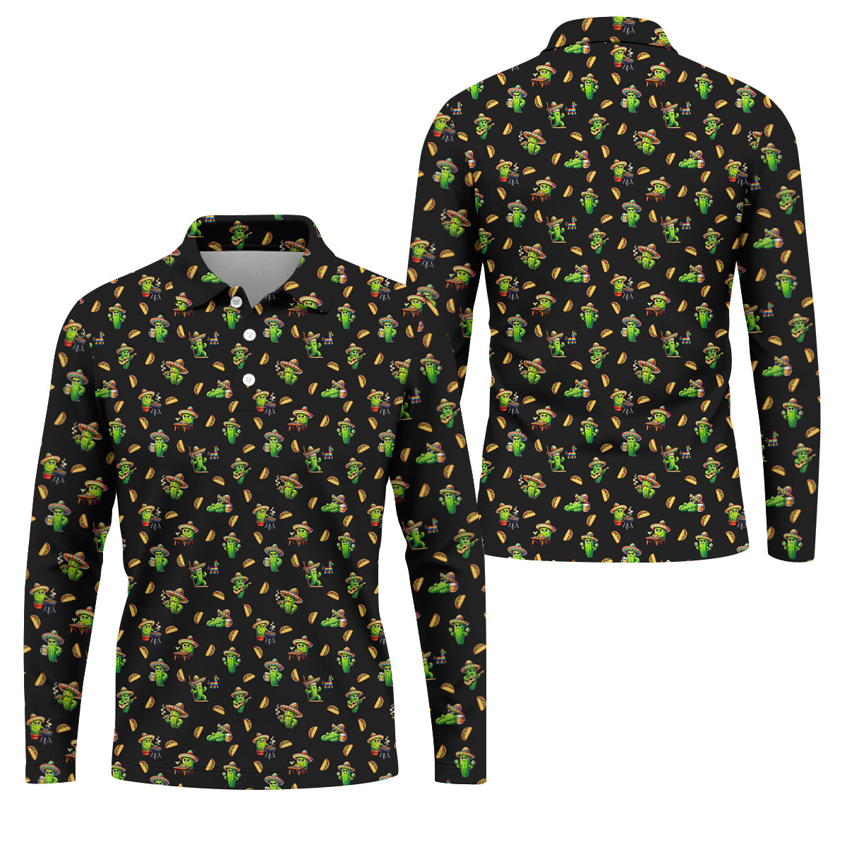 Mexican Mustach Funny Cactus Cinco De Mayo Celebration Fiesta Themed Golf Shirts For Men