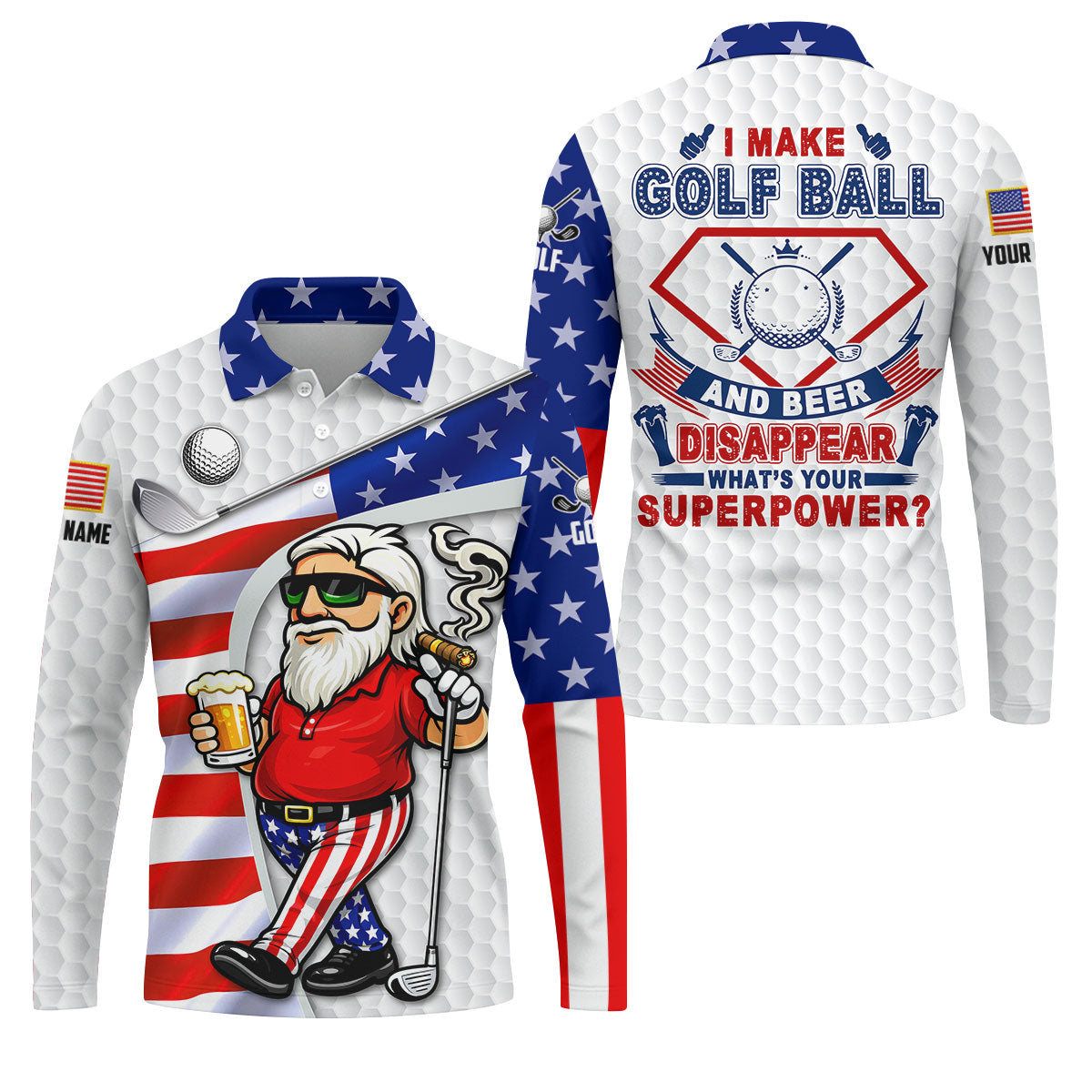 I Make Golf Ball And Beer Disappear Patriotic 4th Of July Funny Golf Shirt, 250 Years Golf Shirts For Men