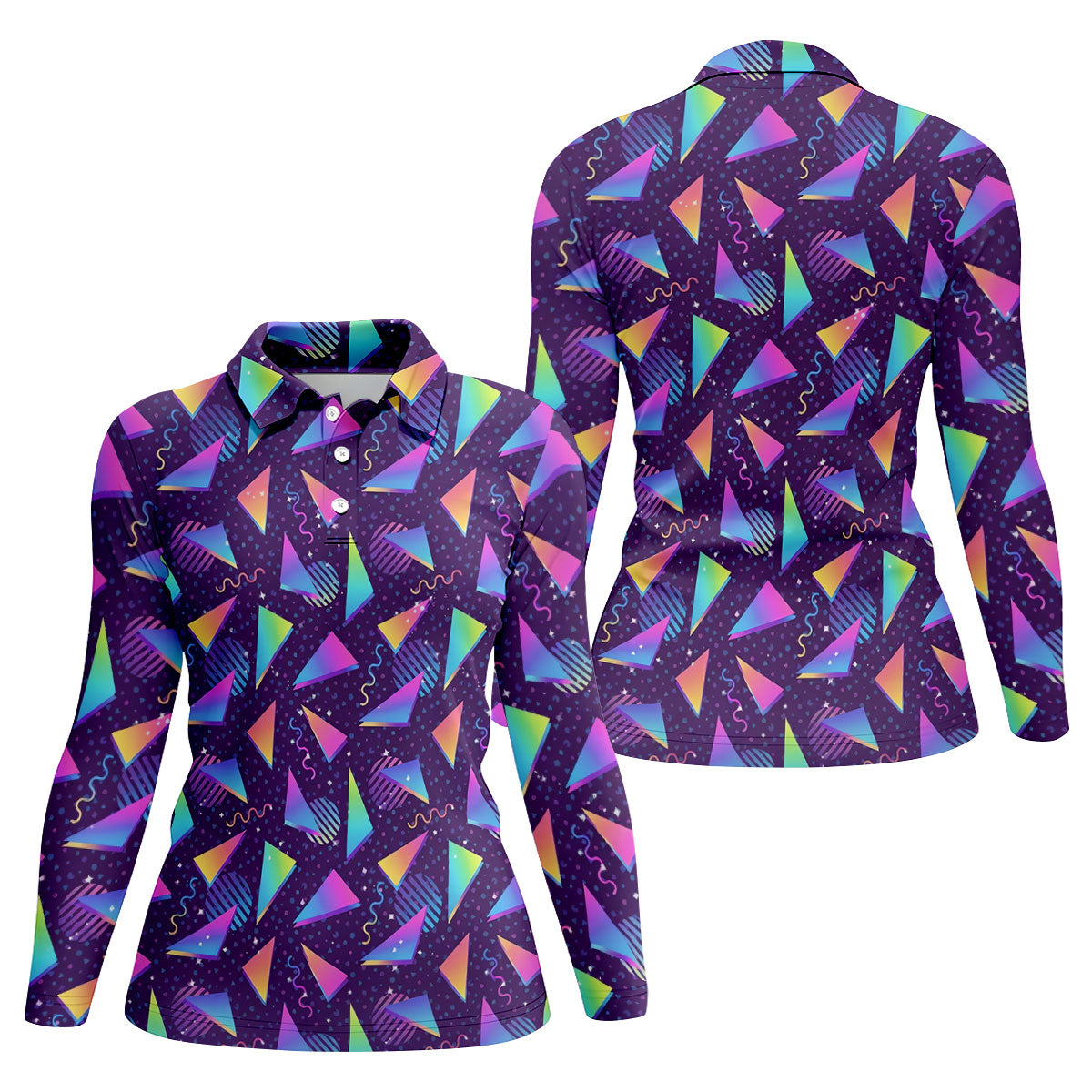 Retro Memphis Geometric Pattern Golf Polo Shirt, Women's Golf Polo, Ladies Golf Tops