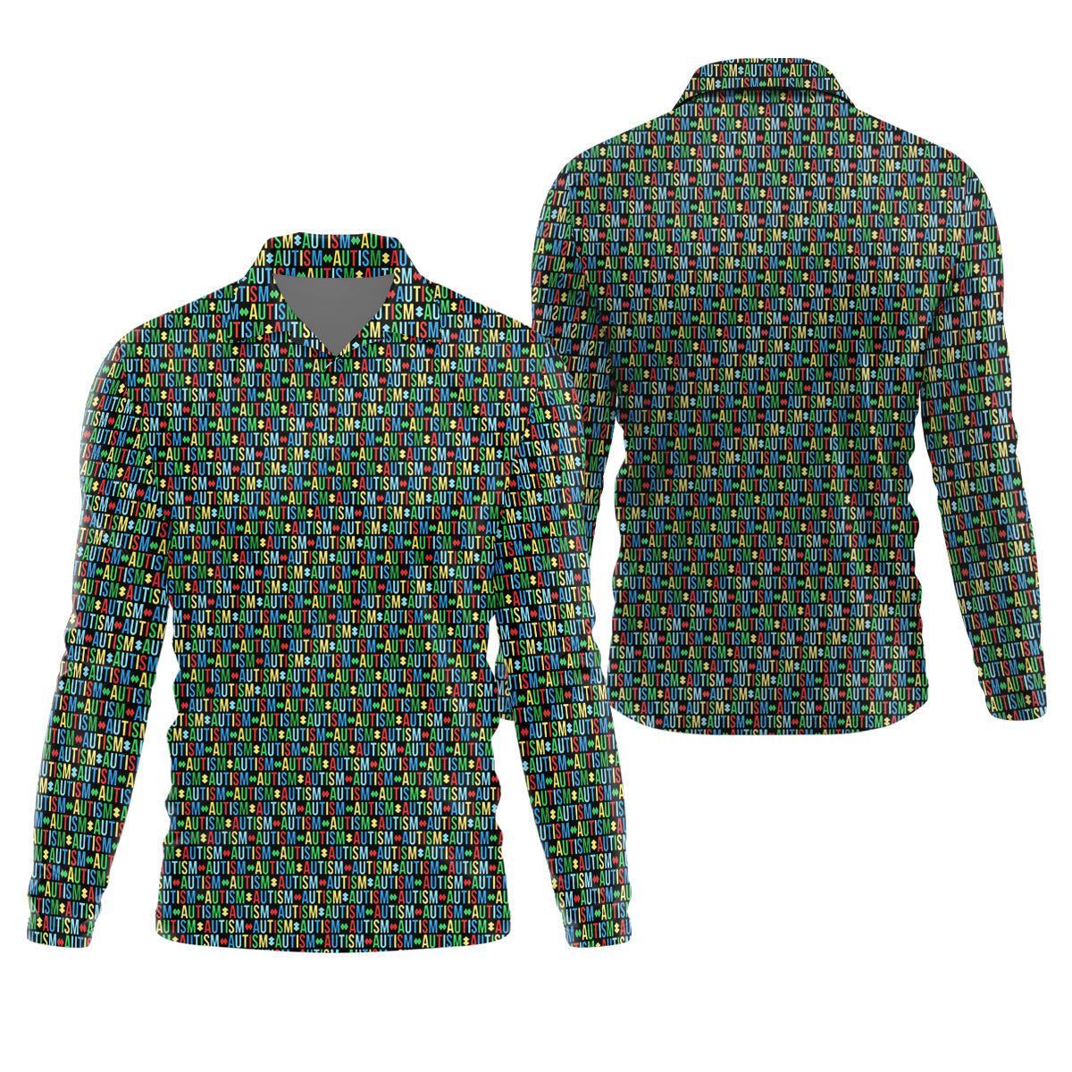 Autism Awareness Colorful Letters Seamless Pattern Golf Tops For Men, Polo Shirts For Men