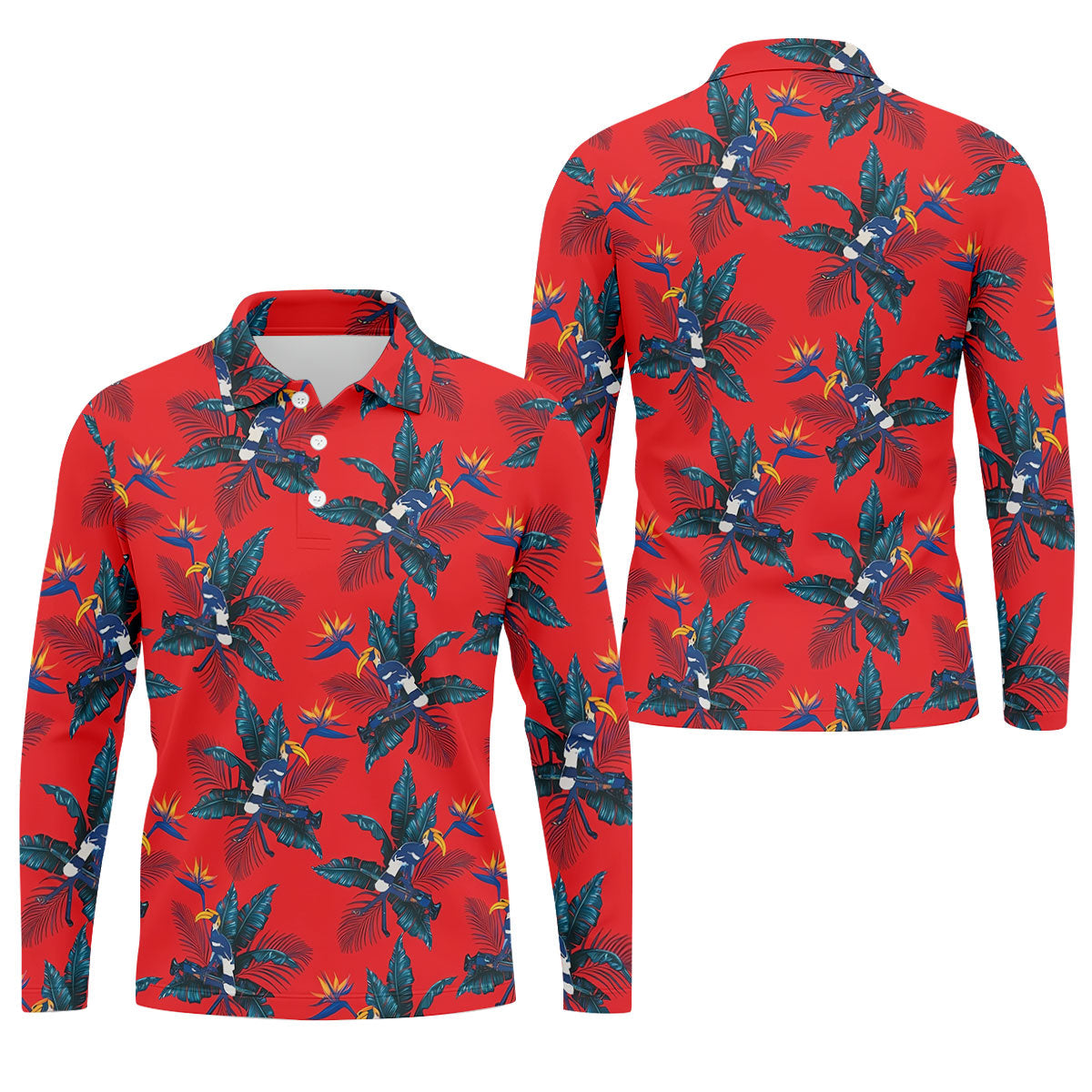 Tropical Toucan Bird Of Paradise Flower Hawaiian Golf Shirt, Summer Vibe Golf Shirts For Men