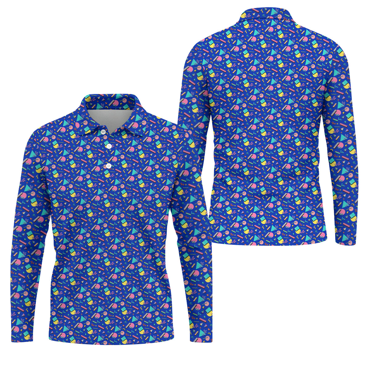 Memphis Pattern Hawaiian Golf Shirt, Retro Summer Men's Golf Shirt, Polo Shirts For Men